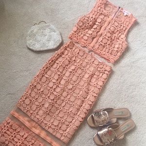 Peach coral two piece set midi dress
